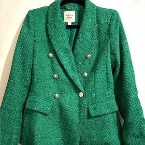 Emerald Green Double-Breasted Blazer with Textured Fabric